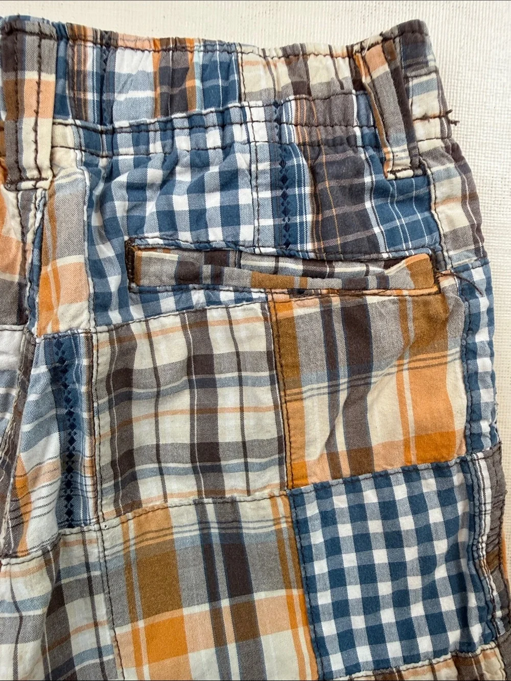 Gymboree Boys Patchwork Plaid Elastic Waist Shorts Blue Tan Size 3T